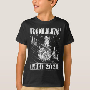 T-shirt Entrée dans 2026 Drôle Raton Laveur Poubelle Feu A