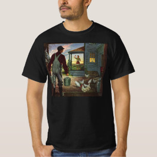 T-shirt Entreprise Vintage, Ferme avec agriculteur et poul