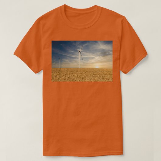 T-shirt éoliennes dans le champ de blé paysages couchés de (Design devant)
