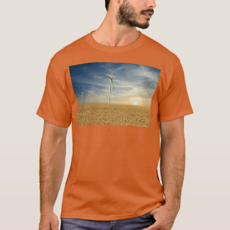 T-shirt éoliennes dans le champ de blé paysages couchés de