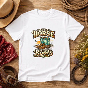 T-shirt Épargnez un cheval, achetez les bottes Humour west