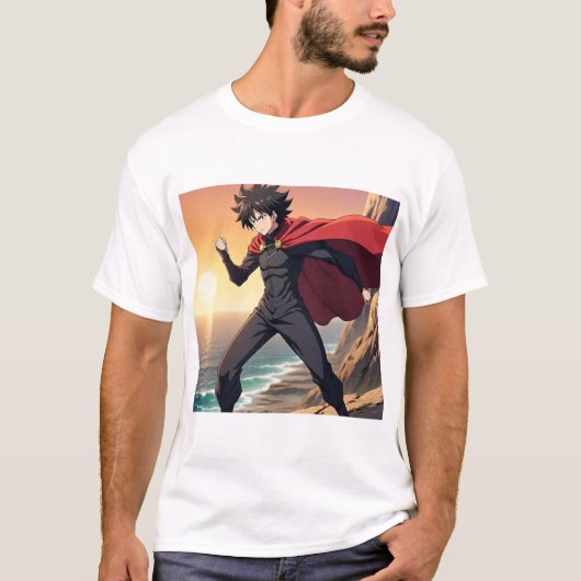 T-shirt Epic Anime Hero at Sunset – Powerful Warrior with (Devant)