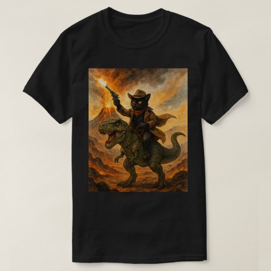T-shirt Epic Cowboy Chat Riding Dinosaur - Aquarelle Bold (Design devant)