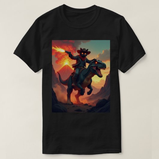 T-shirt Epic Cowboy Chat Riding Dinosaur | Imaginaire Sci- (Design devant)