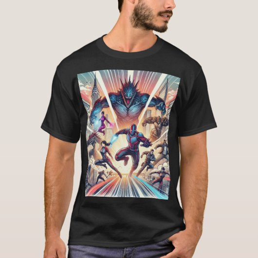 T-shirt Epic Superhero Showdown (Devant)