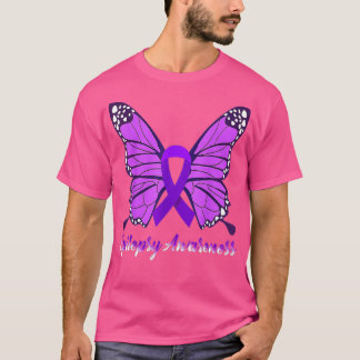 T-shirt Epileps de ruban violet de papillon de sensibilisa