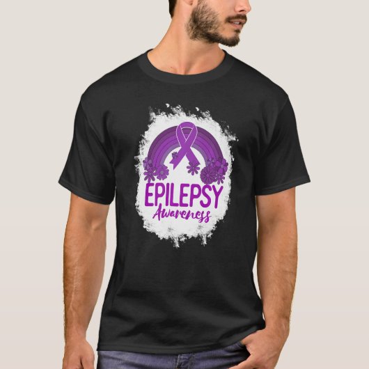 T-shirt Epilepsy Awareness Bleached Rainbow Purple Ribbon (Devant)