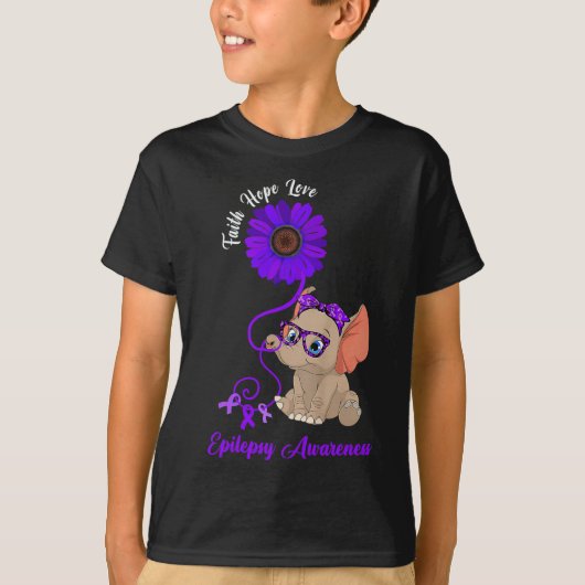 T-shirt Epilepsy Awareness Elephant Faith Hope Love Sunflo (Devant)