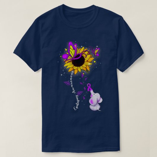 T-shirt Epilepsy Awareness Sunflower Elephant Men Womens  (Design devant)