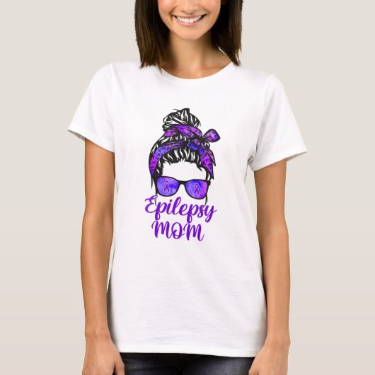 T-shirt Epilepsy Maman Messy Bun Lunettes de cheveux Banda (Devant)