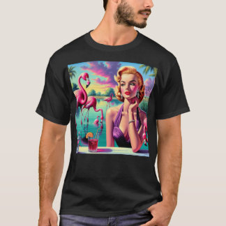 T-shirt Épinglette flamant rétro pin-up