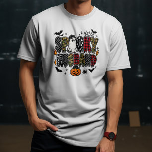 T-shirt Époux Effrayant Halloween Camouflage Carreaux Mi