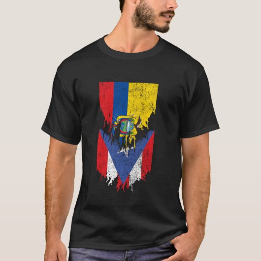 T-shirt Equatorien Portoricain drapeaux arraché Equateur P (Devant)