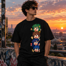 Équipe de chibi anime regardant à travers un cadre