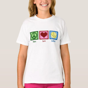 T-shirt Équipe de filles mignonnes de softball amour paix