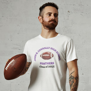 T-shirt Équipe de football de lycée violet personnalisée