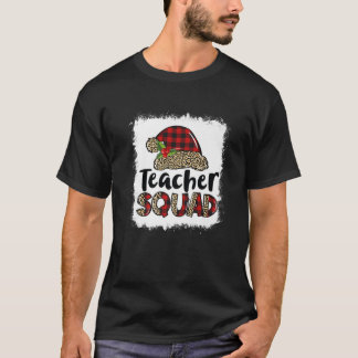 T-shirt Équipe de l'enseignant Leopard Red Plaid Santa Hat