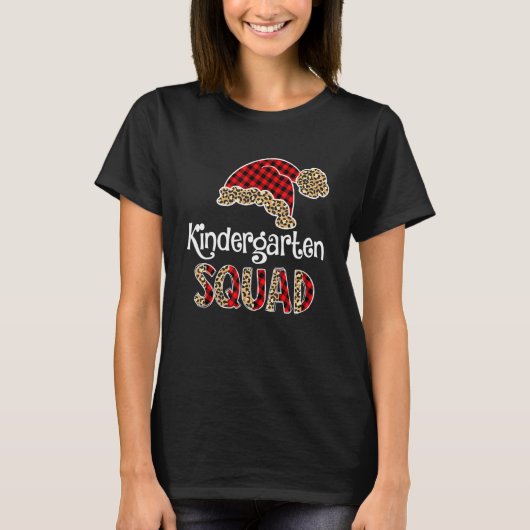 T-shirt Équipe de maternelle Santa Hat Buffalo Plaid Leopa (Devant)