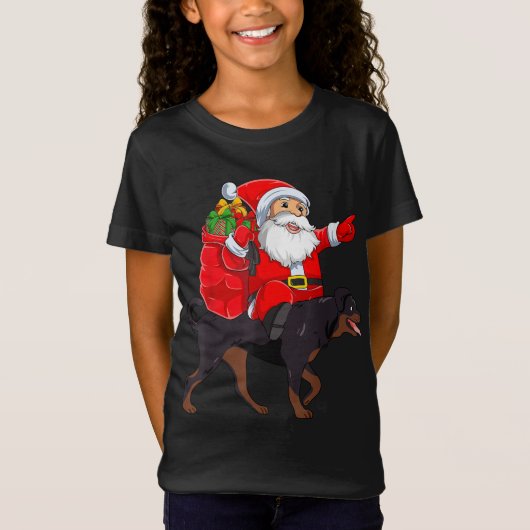 T-Shirt Équipe de Noël Drôle Père Noël équitation Rottweil (Devant)