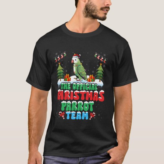 T-shirt Équipe de perroquets de Noël portant le chapeau de (Devant)