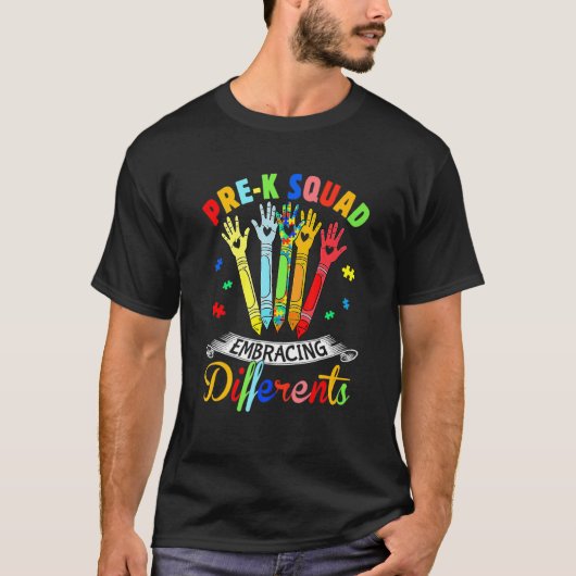 T-shirt Équipe de pré-maternelle adoptant les différences (Devant)