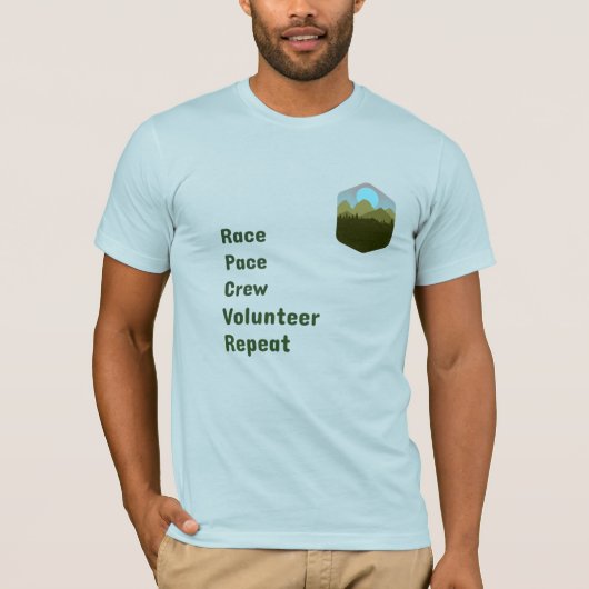 T-shirt Équipe de rythme de course Bénévole Répéter (Devant)