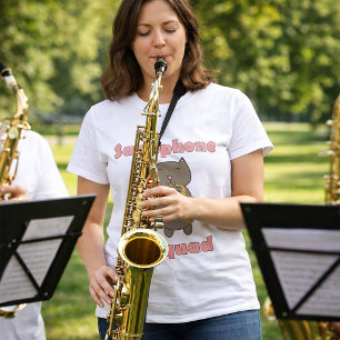 T-shirt Équipe de saxophone Mignon chat marron Drôle rose