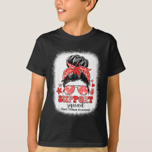 T-shirt Équipe de soutien groovy Bun désordonné Ruban roug