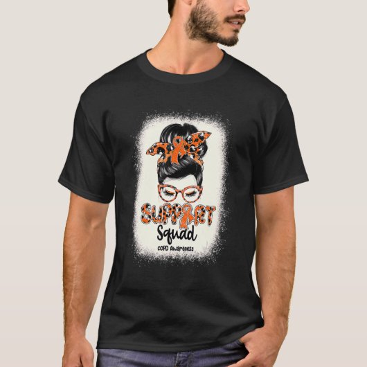T-shirt Équipe de soutien Messy Bun Leopard Orange Ribbon (Devant)