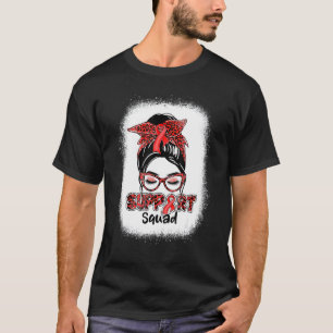 T-shirt Équipe de soutien Messy Bun Red Ribbon Heart Disea