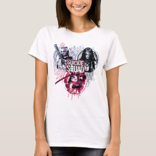 T-shirt Équipe de suicide Badges Graffiti pour filles de
