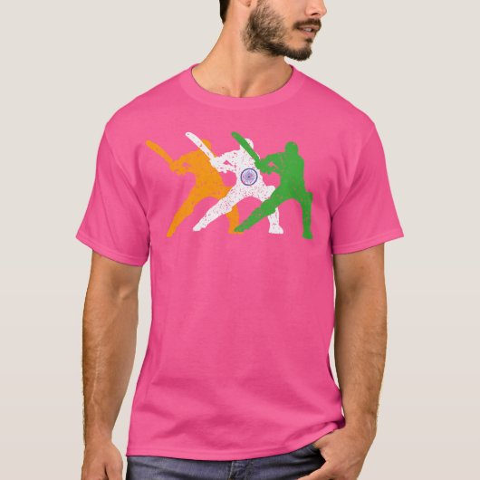 T-shirt Équipe Indienne De Cricket Drapeau De Batsmen De C (Devant)
