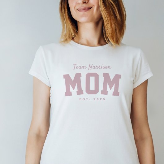 T-shirt Équipe maman mignonne simple personnalisé rose