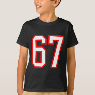 T-shirt Équipe sportive Numéro #67 Blanc Rouge Varsity Num