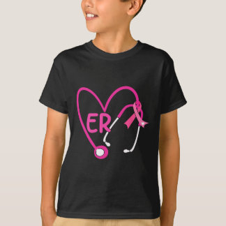 T-shirt Er Coeur Stethoscope Pink Ribbon Cancer du sein Er