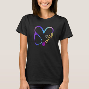 T-shirt Er Infirmière Watercol Love Coeur Stethoscope Rn I