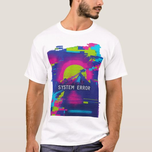T-shirt ERREUR SYSTÈME – Glitch Sunset Mountains (Devant)