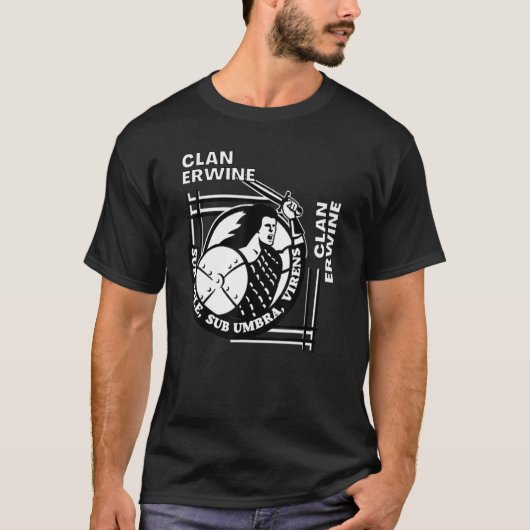 T-shirt Erwine Clan Gaelic Motto Swordsman (Devant)