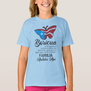 T-shirt ES Porto Rico Familia Drapeau Papillon Nom