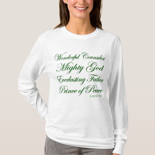 T-shirt Ésaïe 9:6 Écriture chrétienne de Noël longue (Devant)