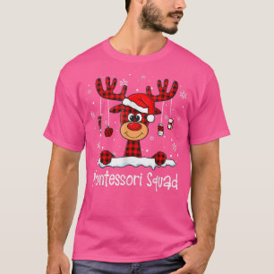 T-shirt Escadron de Montessori Plaid Reindeer Santa Hat En
