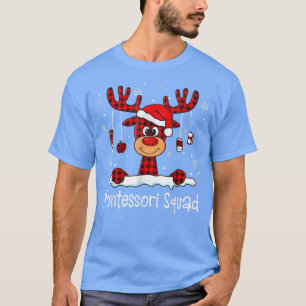 T-shirt Escadron de Montessori Plaid Reindeer Santa Hat En