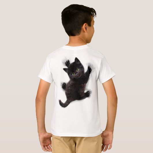 T-shirt Escalade de chat noir sur le dos humain (Dos entier)