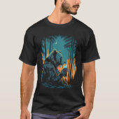 T-shirt Esoteric Bear drinking Beer Night Forest (Devant)