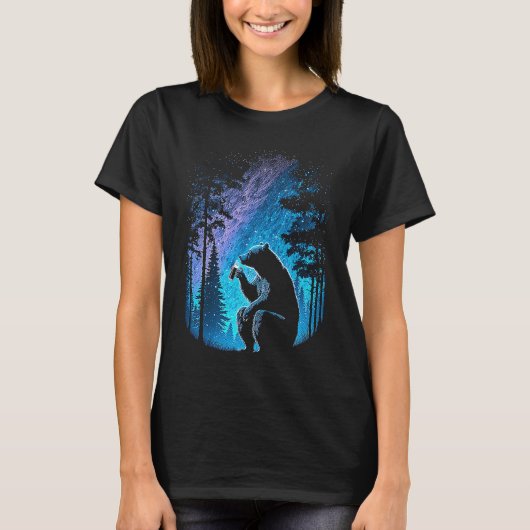 T-shirt Esoteric Bear drinking Beer Night Forest (Devant)