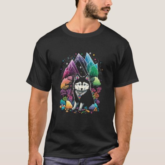 T-shirt Esoteric Husky Dog Crystals Cute Illustration (Devant)