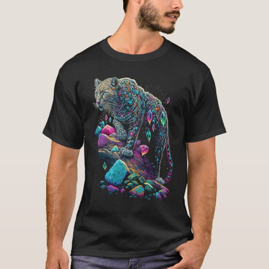 T-shirt Esoteric Leopard Crystals Cute Illustration  2 (Devant)