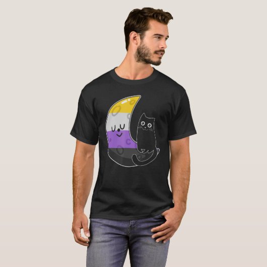 T-shirt Espace Lune Non binaire Chat Lgbt Fierté Avec Nb N (Devant entier)