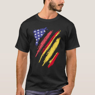 T-shirt Espagnol-Américain Patriot Cultivé Coeur Drapeaux