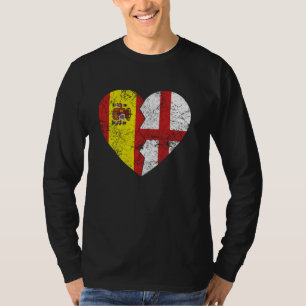 T-shirt Espagnol Anglais Drapeaux Coeur Espagne Royaume-Un